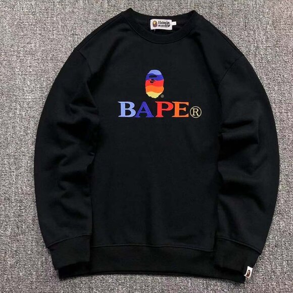 Men's Bape Embroidered Logo Ape Head Round Neck Sweatshirt Size: L